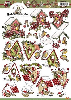 A4 knipvellen Yvonne Creations CD10175 - Kerst vogelhuisjes
