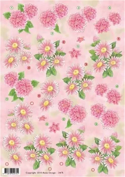 A4 Knipvellen Anne Design 2475 - Roze bloemen - 1