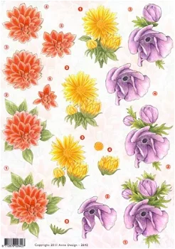 A4 Knipvellen Anne Design 2642 - Oranje/Geel/Paarse bloemen - 1