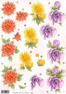 A4 Knipvellen Anne Design 2642 - Oranje/Geel/Paarse bloemen