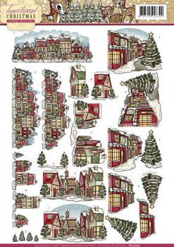 A4 knipvellen Yvonne Creations CD10636 - Traditional Christmas - Huisjes - 1