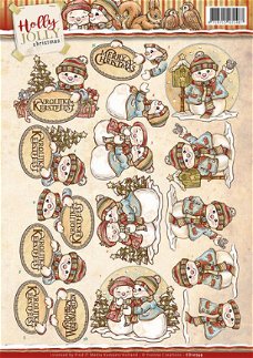 A4 knipvellen Yvonne Creations CD10636 - Holly Jolly Christmas - Snowmen