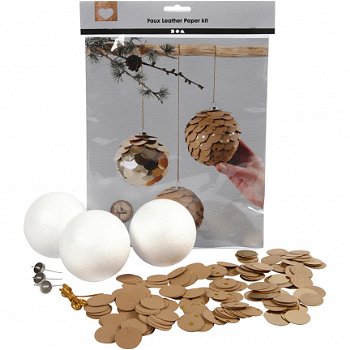 Kerstballen set van leer papier 8cm 3 stuks DECORATIE - 1