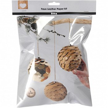 Kerstballen set van leer papier 8cm 3 stuks DECORATIE - 2