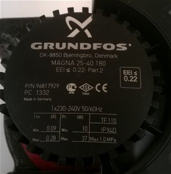 Grundfos MAGNA 25-40-180 energiezuinig 8 maanden in gebruik geweest - 8