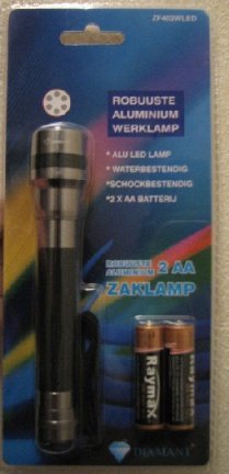 Aluminium Zaklamp Diamant 6 Led's Zwart - Flashlight