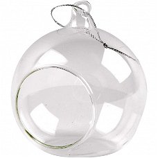 Glazen hangers ballen met met opening 8cm - 6 stuks