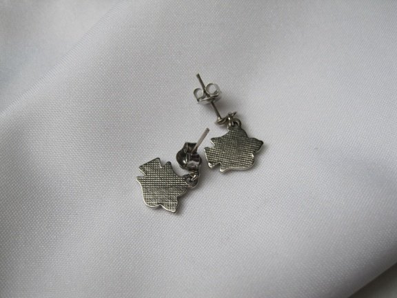 Oorbellen zilverkleurige vogeltjes met turquoise steen inleg 1.1x0.8 cm - Afbeelding 2