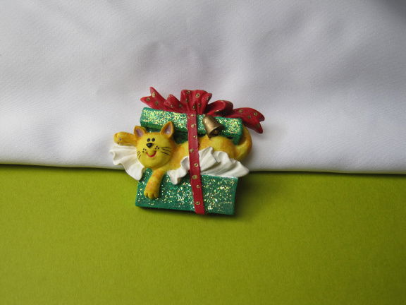 Broche kunststof poes/kat in groene glitter cadeau doos 4.8x3.9 cm. - nr. 1