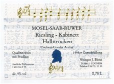 Y010 Mozart Componist Wijn etiket 1998 / Wine Label