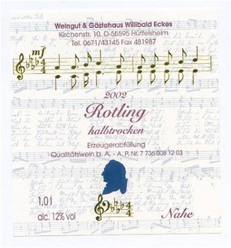 Y081 Mozart Componist Wijn etiket 2002 / Wine Label - 1