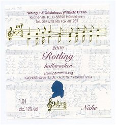 Y081 Mozart Componist Wijn etiket 2002 / Wine Label