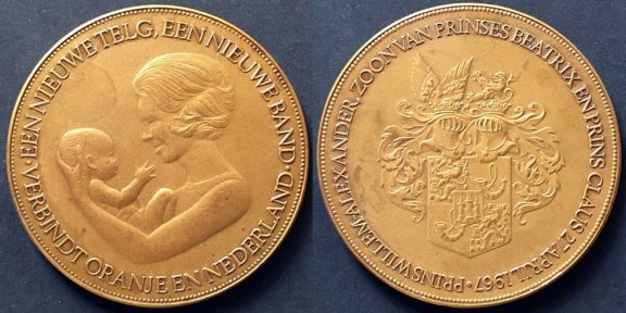 Schitterende penning geboorte Prins Willem Alexander 1967 - 1