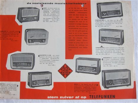 Antieke TELEFUNKEN buizenradio TV / grammofoon folder 1957 (D127) - 4