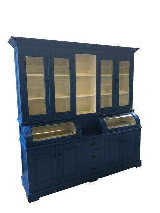 Buffetkast Bastiaan blauw gespoten 230 x 50/35 x 210cm bolle kleppen - nr. 1