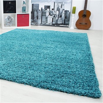 Hoogpolig shaggy tapijt Turquoise 60 x 110 cm t/m 300 x 400 cm - 1
