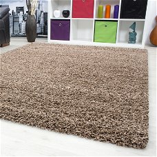 Hoogpolig shaggy tapijt Koffie 60 x 110 cm t/m 300 x 400 cm
