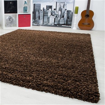 Hoogpolig shaggy tapijt Bruin 60 x 110 cm t/m 300 x 400 cm - 1