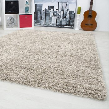 Hoogpolig shaggy tapijt Beige 60 x 110 cm t/m 300 x 400 cm - 1