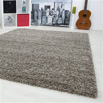 Hoogpolig shaggy tapijt Taupe 60 x 110 cm t/m 300 x 400 cm - 1