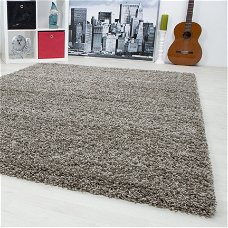 Hoogpolig shaggy tapijt Taupe 60 x 110 cm t/m 300 x 400 cm