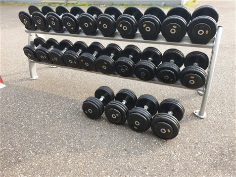 Online veiling set dumbells 12 tot 34 KG incl Cybex rack - 1