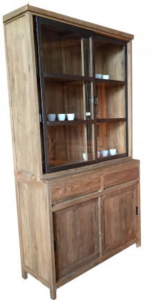 Winkelkast Mila teak laden greeploos 140 x 50/40 x 220cm deuren ijzer - nr. 1