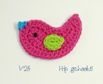 Hip gehaakte applicatie: vogeltje! - nr. 1