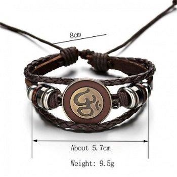 Aum mantra armband van bruin gevlochten leer - 3