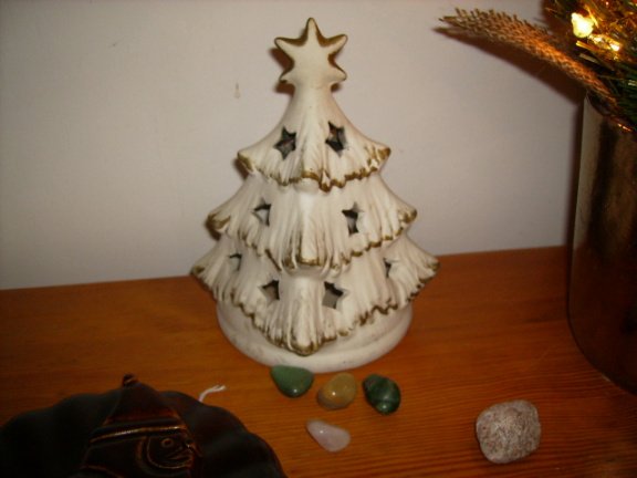 Kerstfragment, steengoed, boom wit met goud - nr. 1