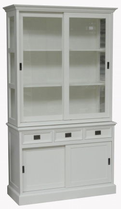 Witte keukenkast 125cm breed schuifdeuren zijkant glas - nr. 1
