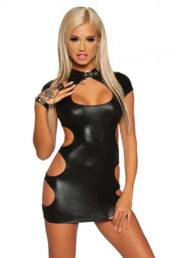 Zwart Wetlook Jurkje met Openingen - XS t/m L