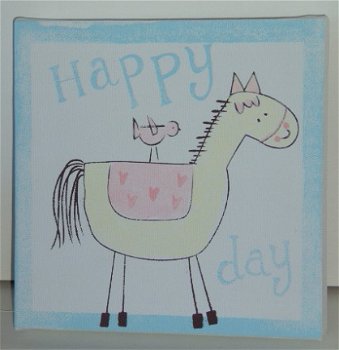 HAPPY DAY BLAUW PAARDJE OP CANVASDOEK Appletree NIEUW - 1