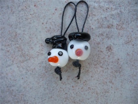 Twee handgemaakte sneeuwpoppen van glas NIEUW. - 1