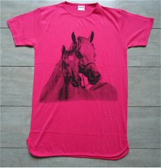 Meisjes BIG SHIRT Paard print  ROZE  maat 152