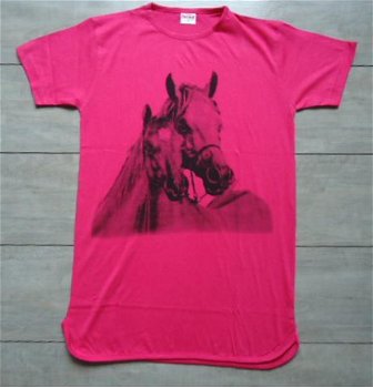 Meisjes BIG SHIRT Paard print ROZE maat 140 - 1