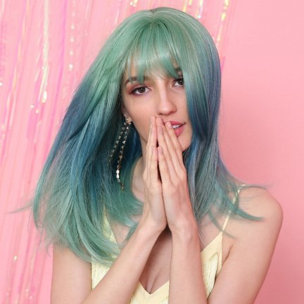 ★ PruikenPlaza ★ DUO COLOR PRUIK GROEN / BLAUW LANG STEIL HAAR - Afbeelding 2