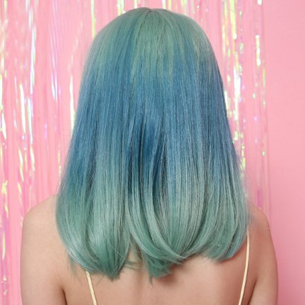 ★ PruikenPlaza ★ DUO COLOR PRUIK GROEN / BLAUW LANG STEIL HAAR - Afbeelding 4