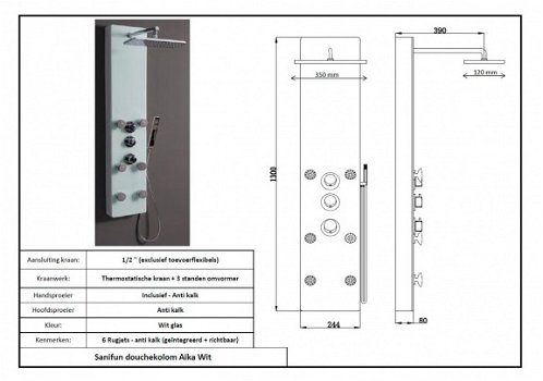Sanifun douchekolom Aika Wit - 2