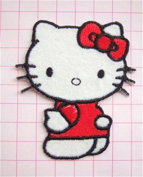 Mooie Hello Kitty met rode jurk, strijk applicatie ~ 7,5 cm - 0