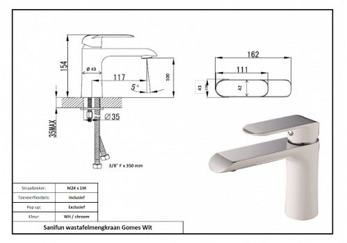 Sanifun wastafelmengkraan Gomes Wit - 2