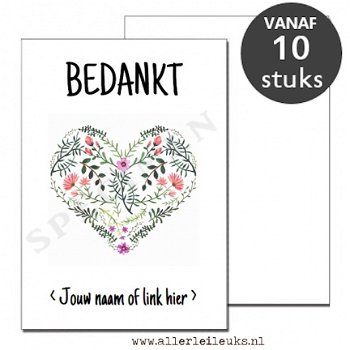 Persoonlijke bedankt kaarten bloemenhart eigen tekst - 10 stuks - 1