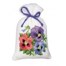 Borduurpakket Kruidenzakje "DRIE VIOOLTJES" NIEUW !
