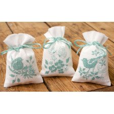 Borduurpakket 3 Kruidenzakjes "VOGELS en BLOEMEN" NIEUW !