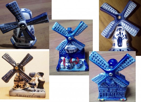 set van 5x Delfts Blauw molens - nieuw - nr. 1