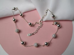 Ketting Brooks Brothers zilverkleurig met gladde en kristal rijnsteen bolletjes