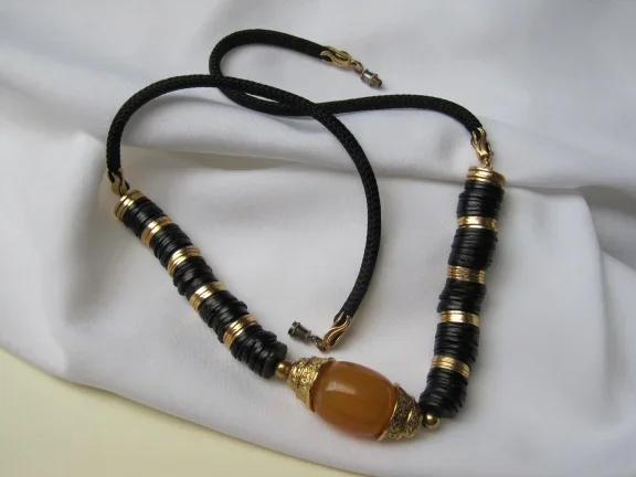 Ketting schijfjes en lucite kralenhanger cleopatra model 62 cm - Afbeelding 7