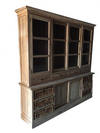 Grutterskast teak met rieten manden 225 cm breed gratis bezorgd - nr. 1