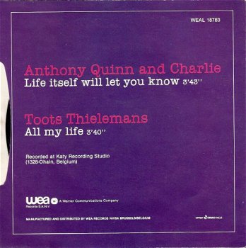 singel Anthony Quinn & Charlie - Life itself will let you know / Toots Thielemans: all my life - 2