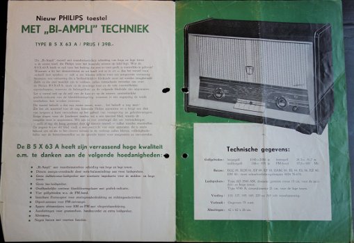 Antieke PHILIPS B5X63A Bi-Ampli Buizenradio Aug.1956 (D248) - 1